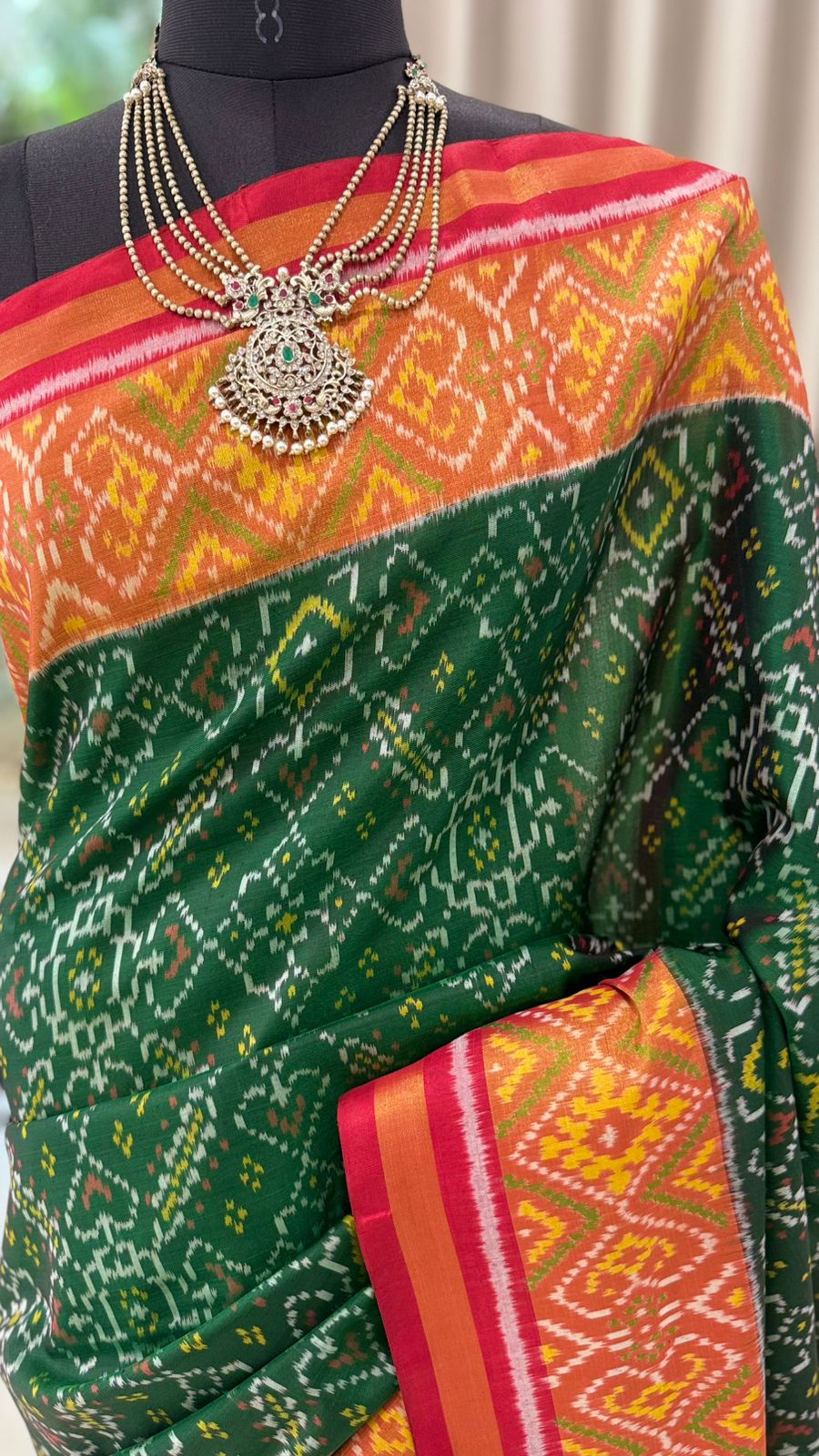 Bottle Green Ikat Saree