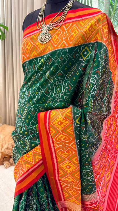 Bottle Green Ikat Saree