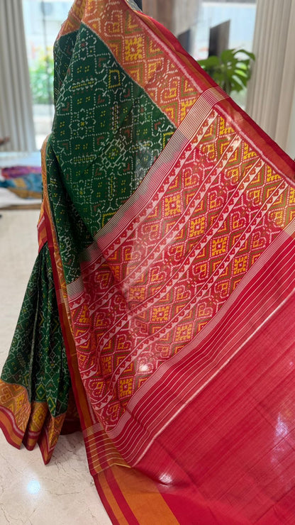 Bottle Green Ikat Saree