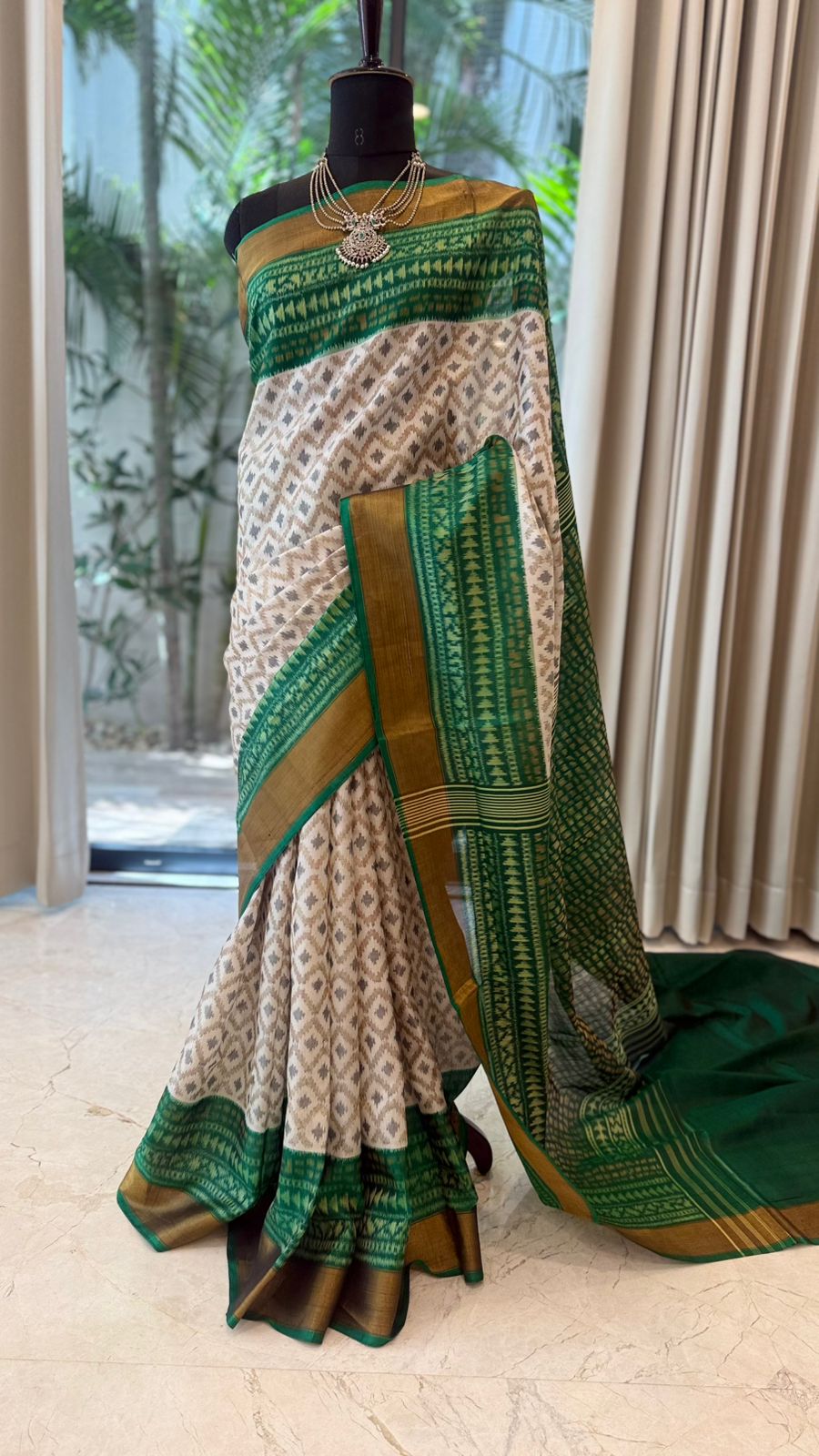 Ivory Ikat Saree