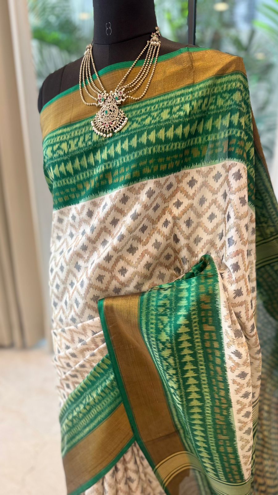 Ivory Ikat Saree