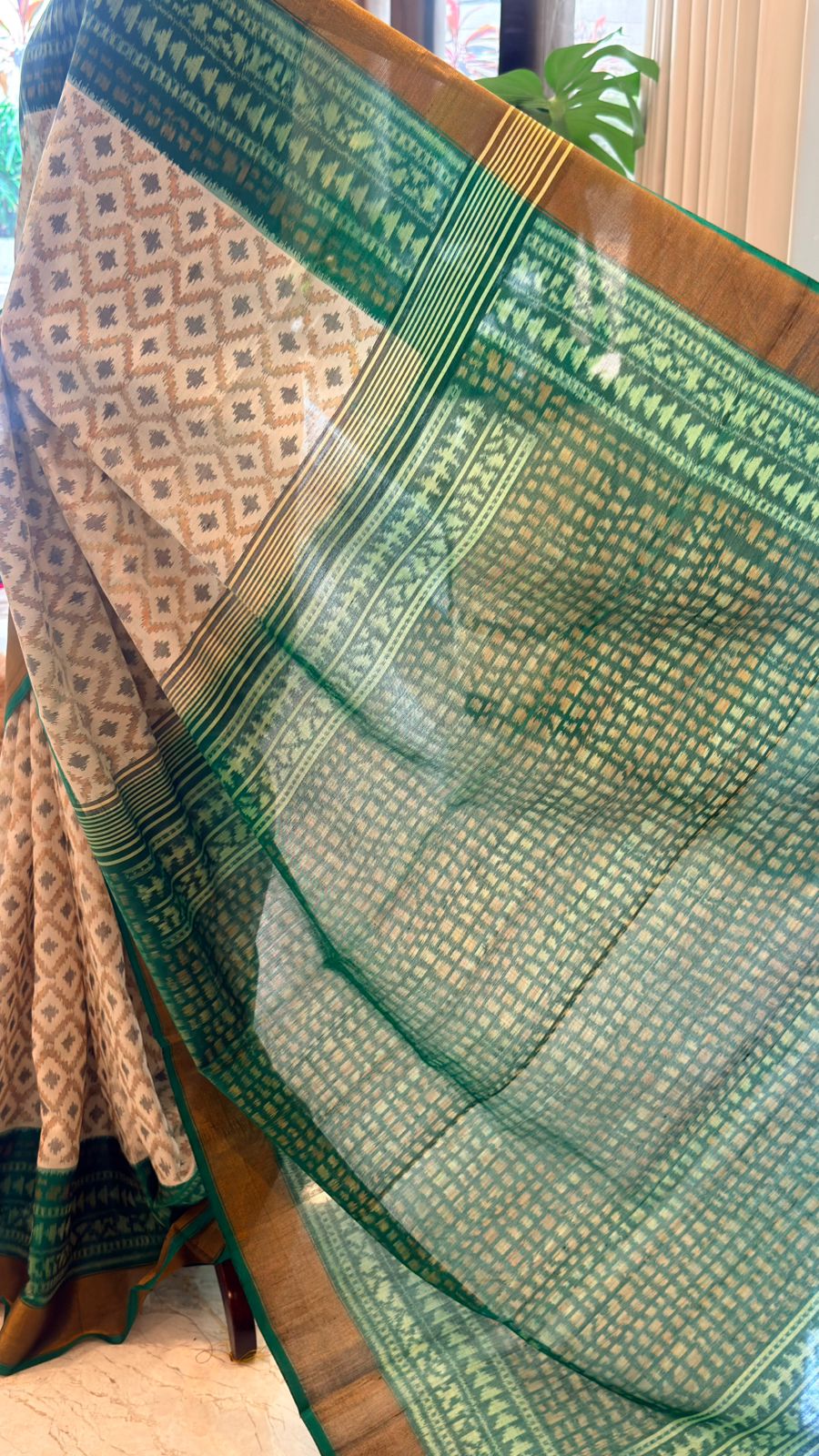 Ivory Ikat Saree