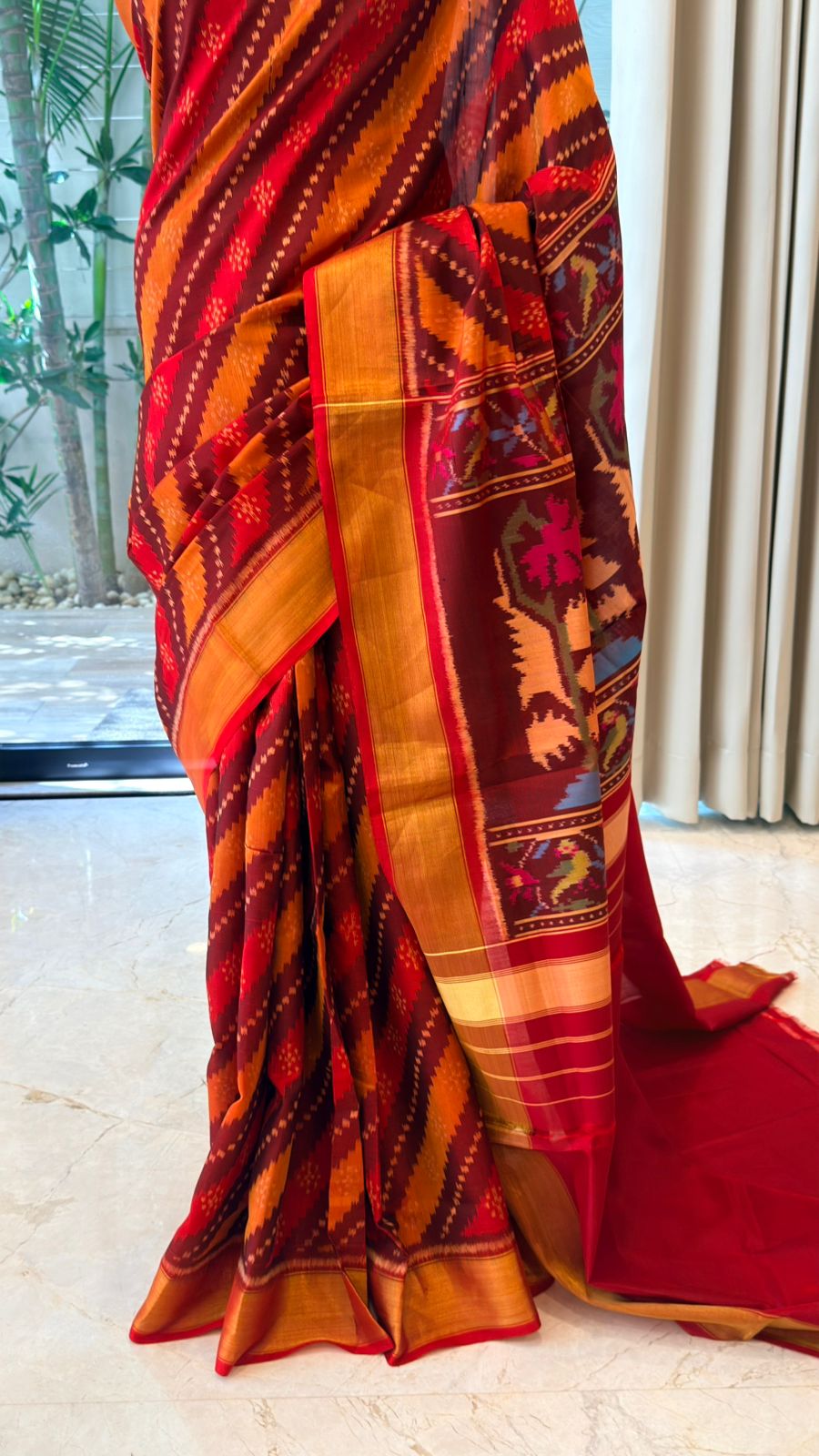Rust Gold Ikat Saree