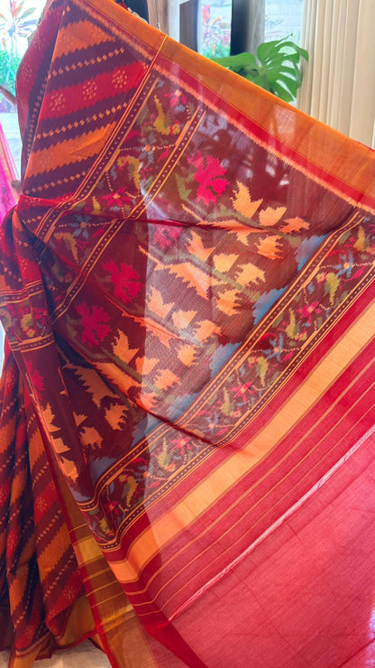 Rust Gold Ikat Saree