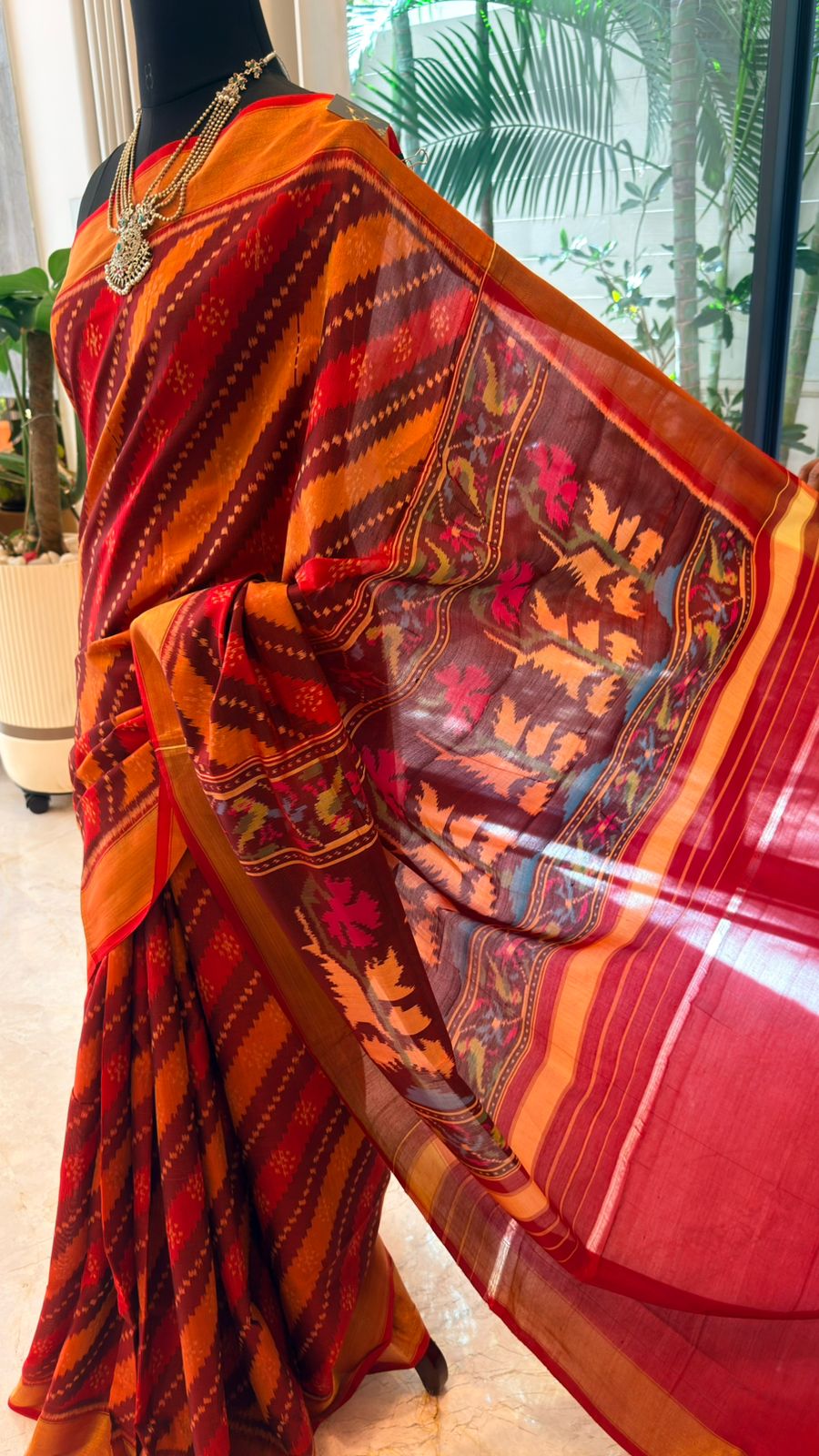 Rust Gold Ikat Saree