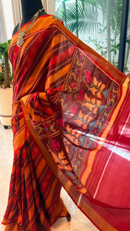 Rust Gold Ikat Saree