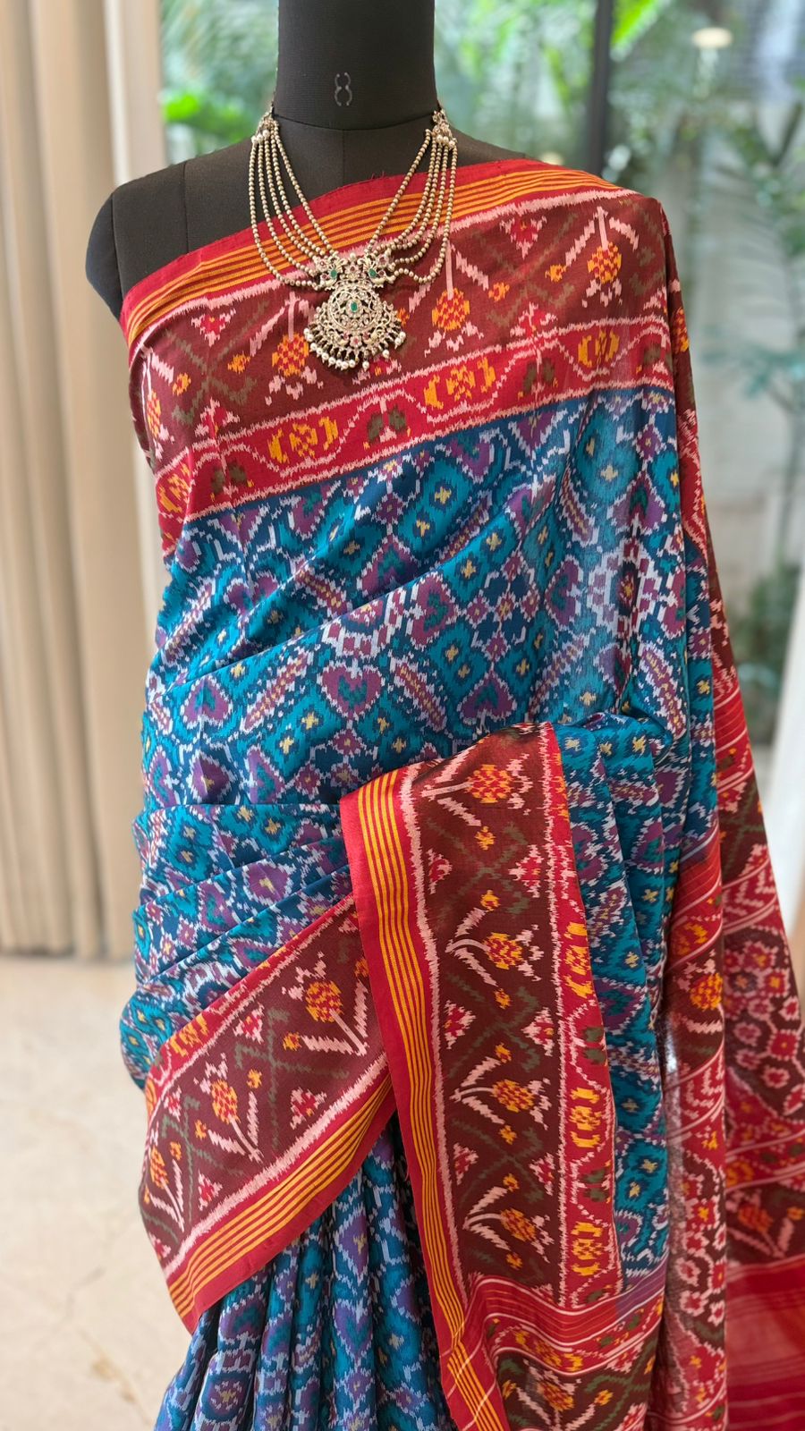 Teal Ikat Saree