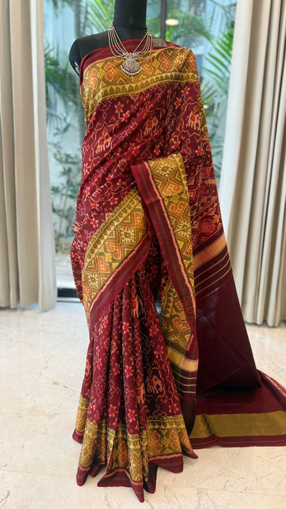 Maroon Ikat Saree