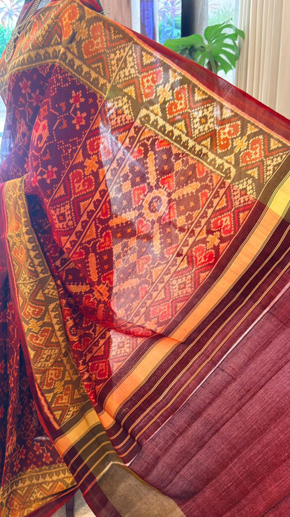 Maroon Ikat Saree