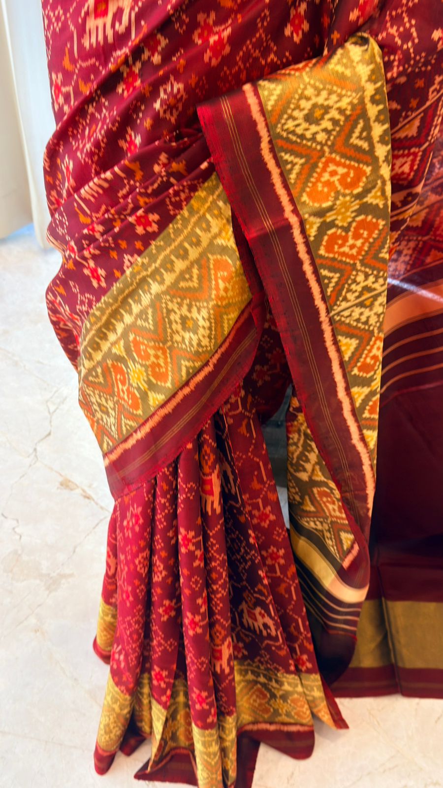 Maroon Ikat Saree