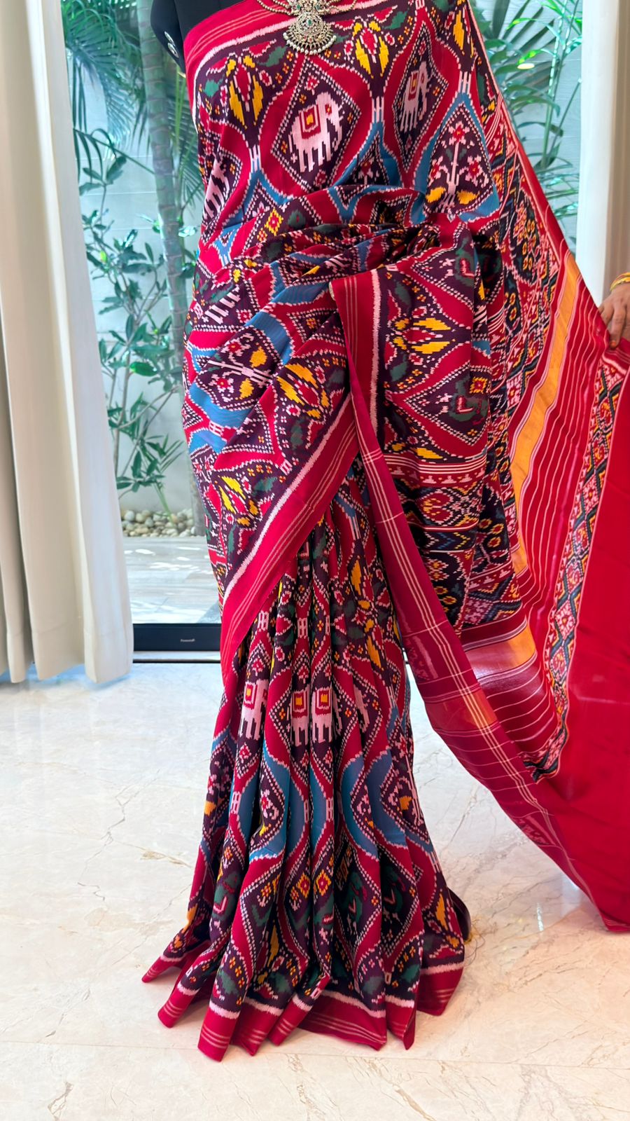 Deep Maroon Ikat Saree
