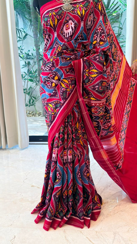 Deep Maroon Ikat Saree