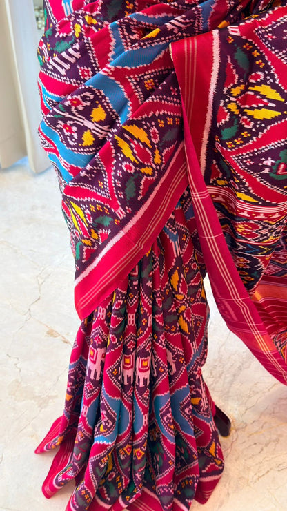 Deep Maroon Ikat Saree