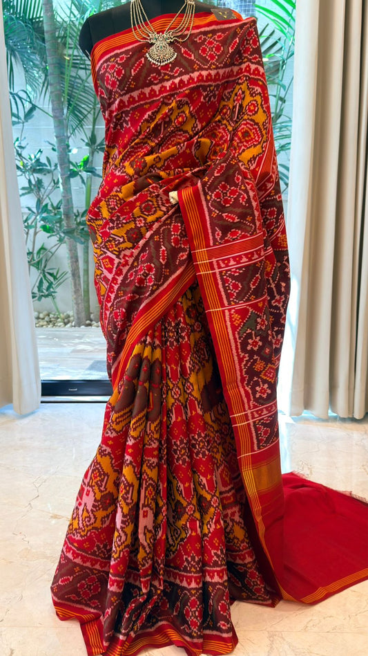 Rust Red Ikat Saree