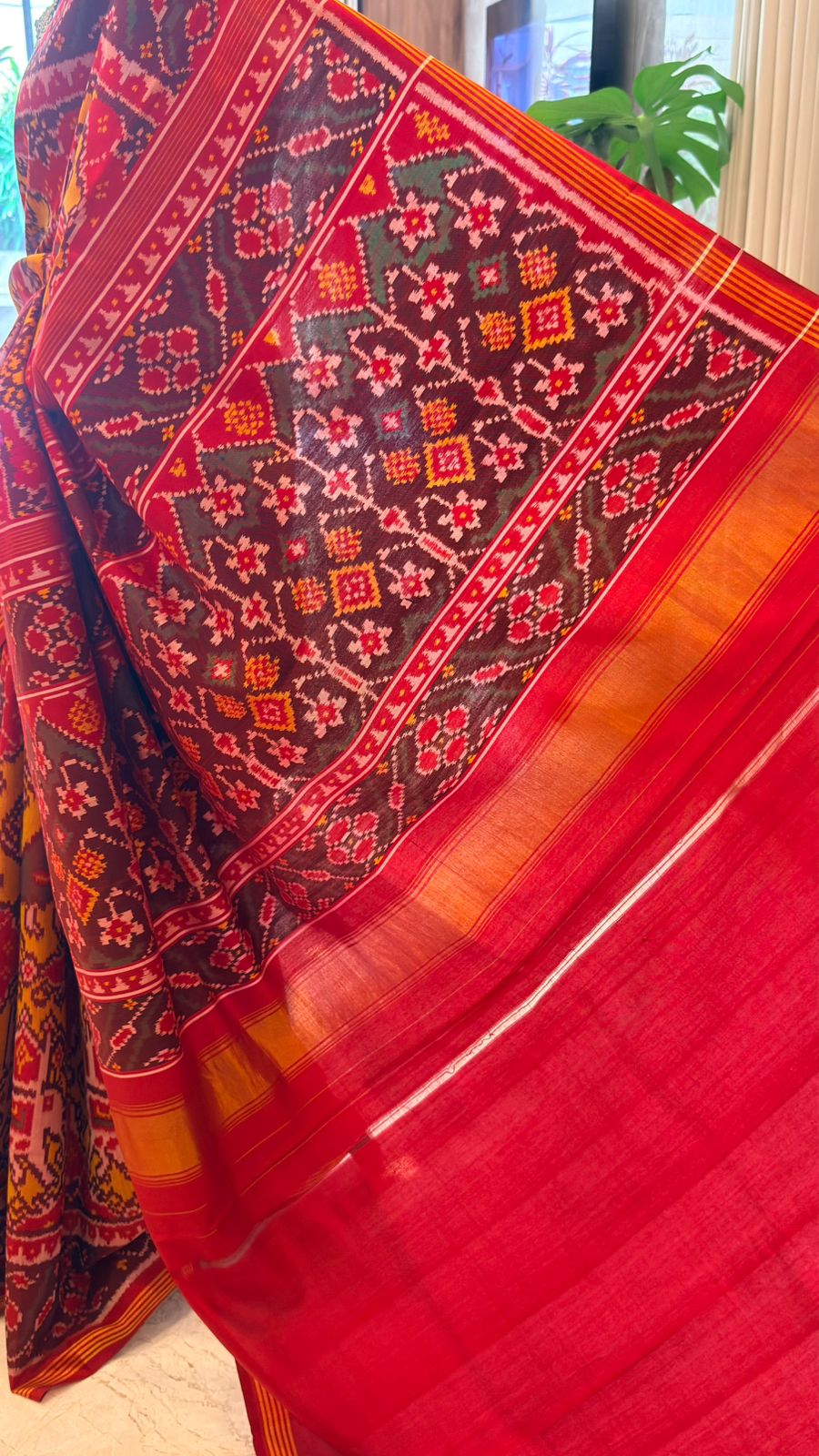Rust Red Ikat Saree