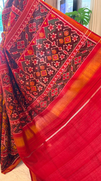 Rust Red Ikat Saree