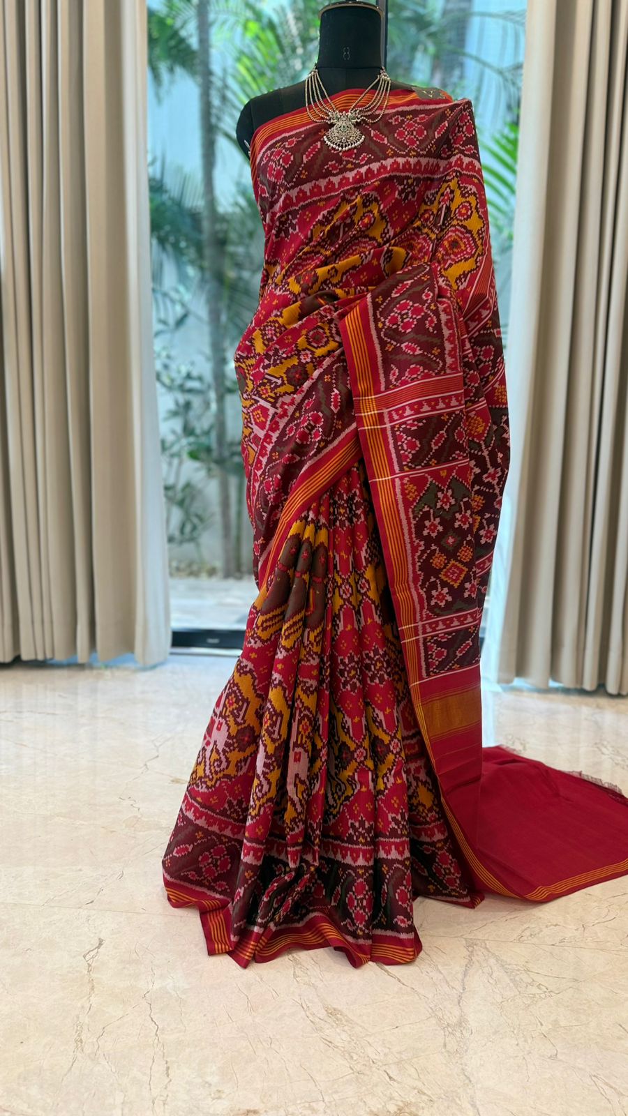 Rust Red Ikat Saree