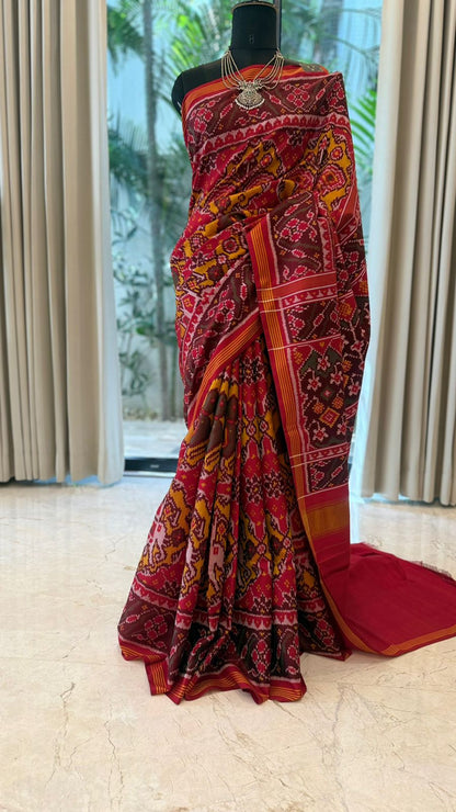 Rust Red Ikat Saree