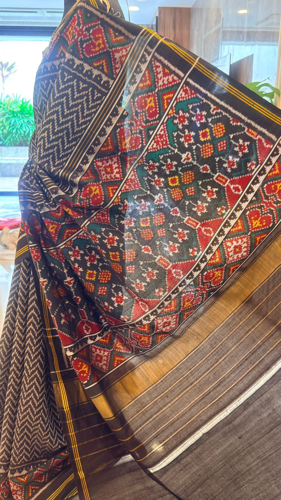 Deep Grey Ikat Saree
