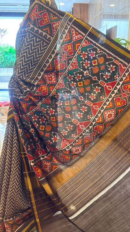 Deep Grey Ikat Saree