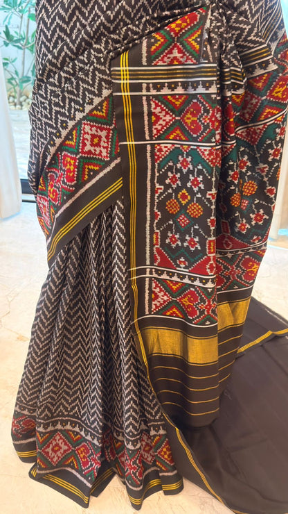 Deep Grey Ikat Saree