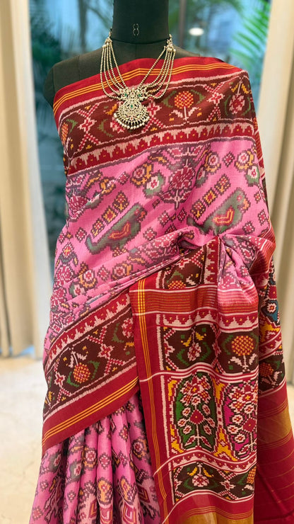 Radiant Pink Ikat Saree