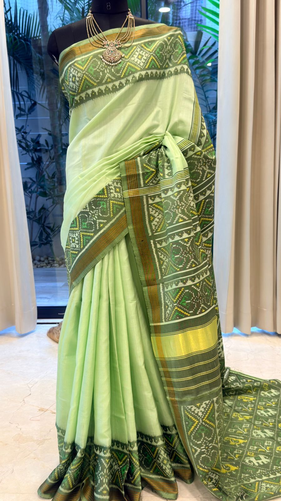 Pista Green Ikat Saree