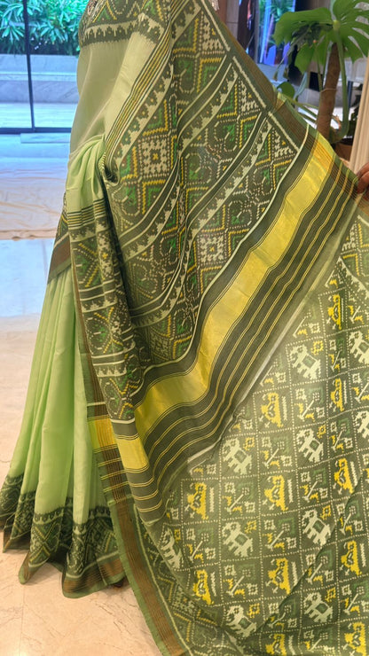 Pista Green Ikat Saree
