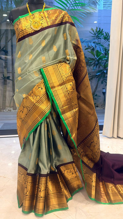 Pista Green Gadwal Silk Saree