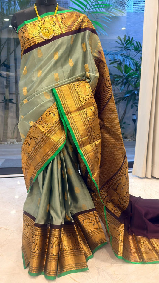 Pista Green Gadwal Silk Saree