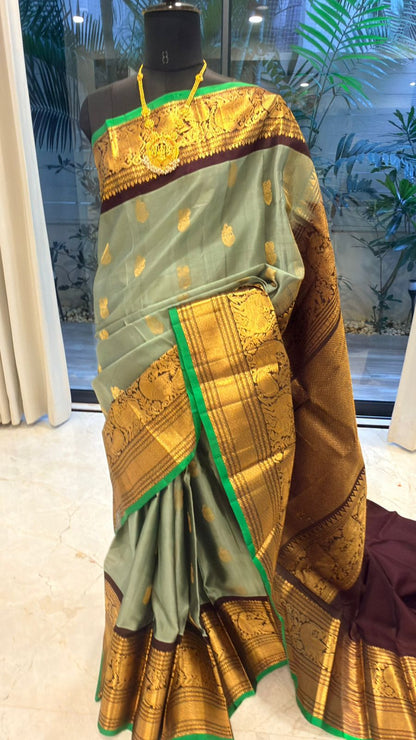 Pista Green Gadwal Silk Saree