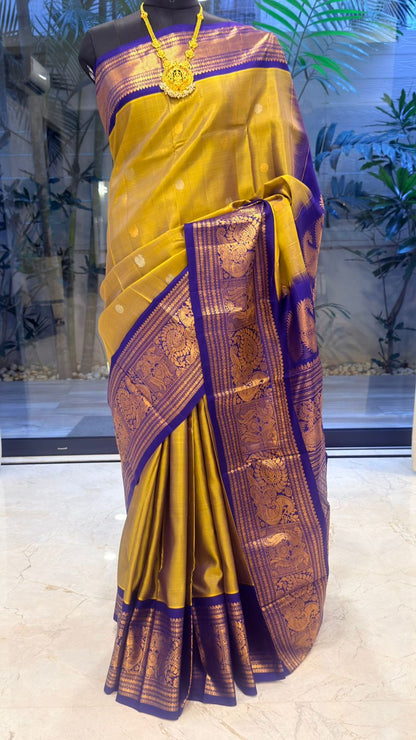 Mustard Gold Gadwal Silk Saree