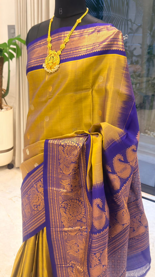 Mustard Gold Gadwal Silk Saree
