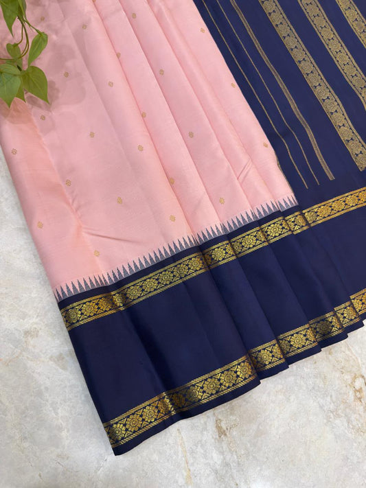 Blush Pink Royal Blue Kanjivaram Saree