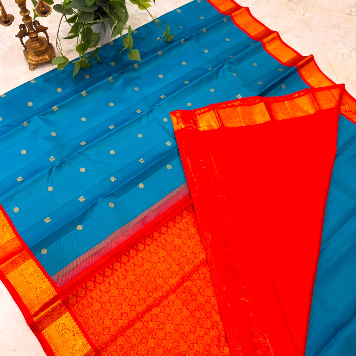 Teal Blue Kanjivaram Silk Saree