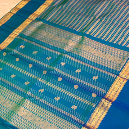 Peacock Blue Kanjivaram Silk Saree