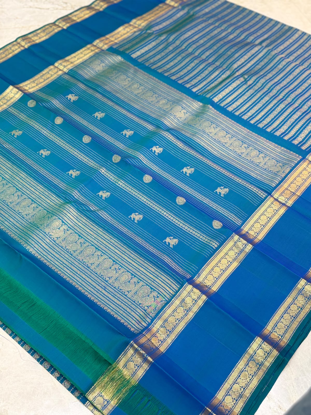 Peacock Blue Kanjivaram Silk Saree