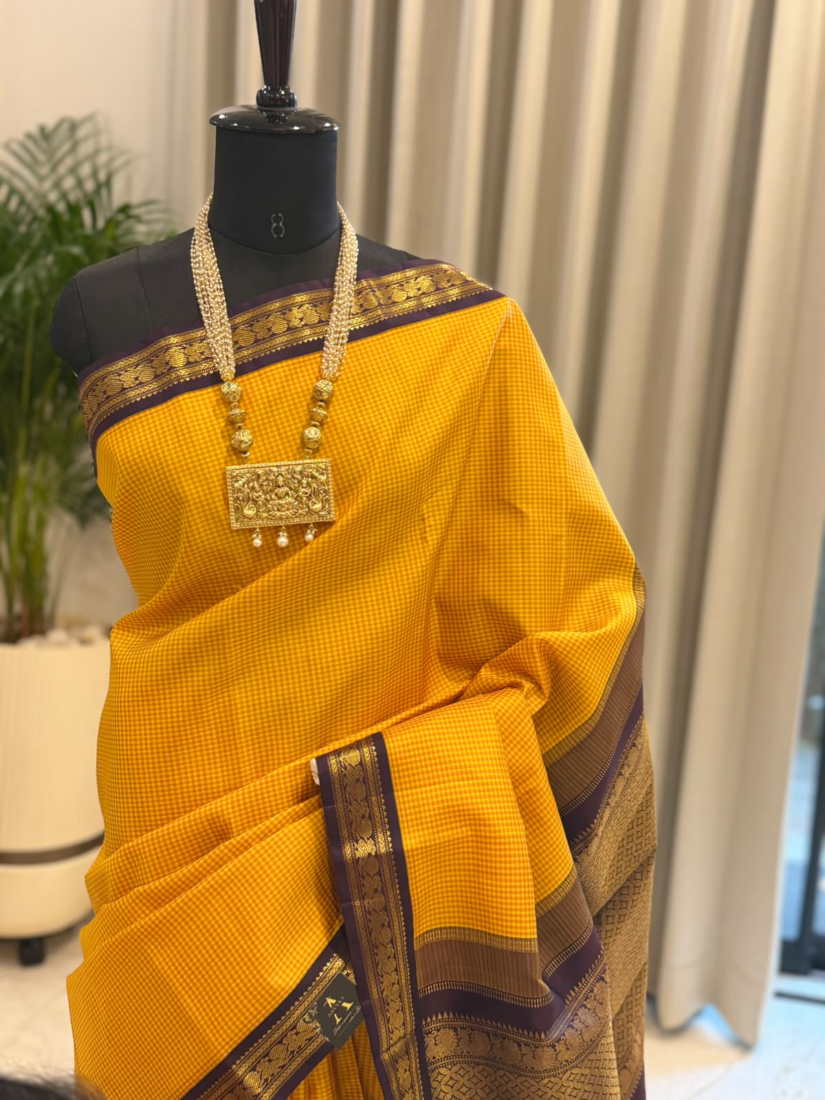 Golden Checks Kanjivaram Saree