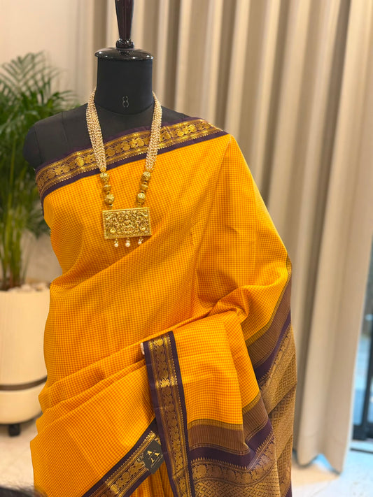 Golden Checks Kanjivaram Saree