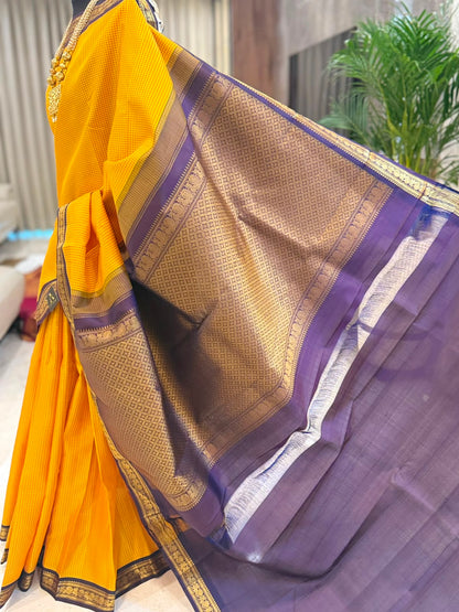 Golden Checks Kanjivaram Saree