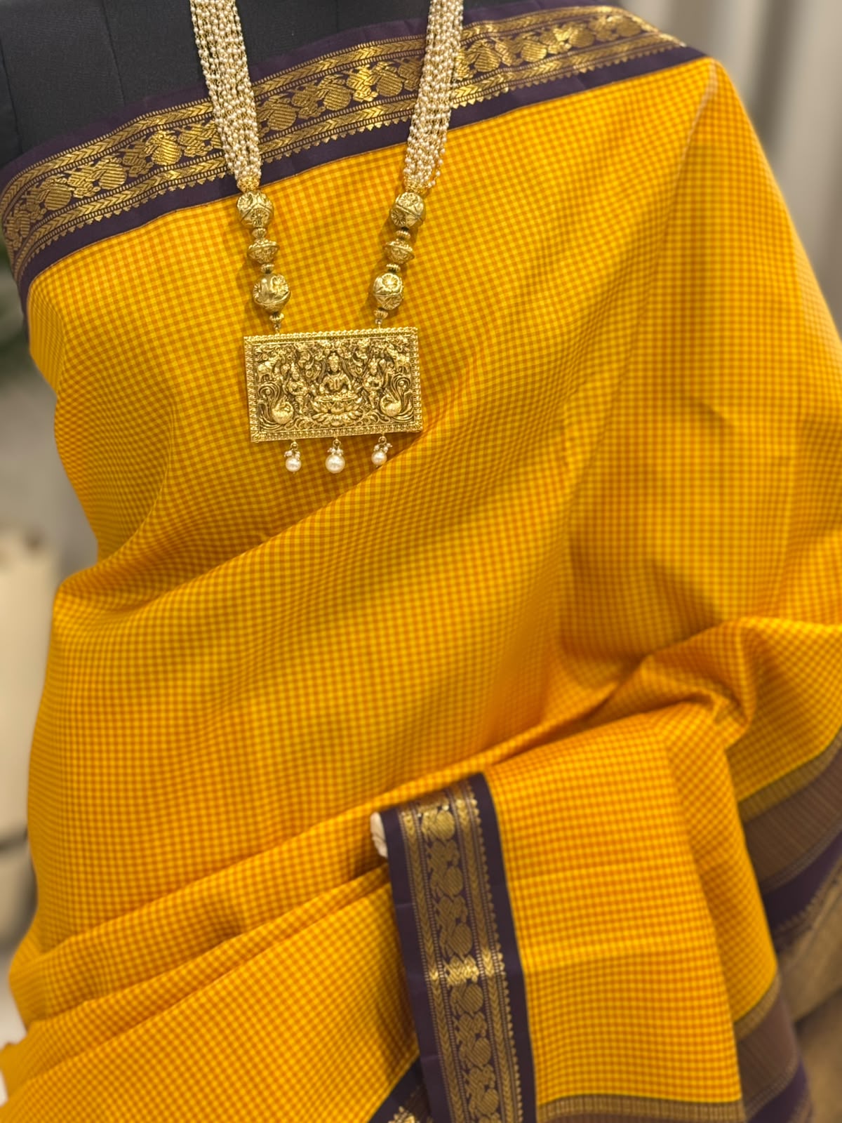Golden Checks Kanjivaram Saree