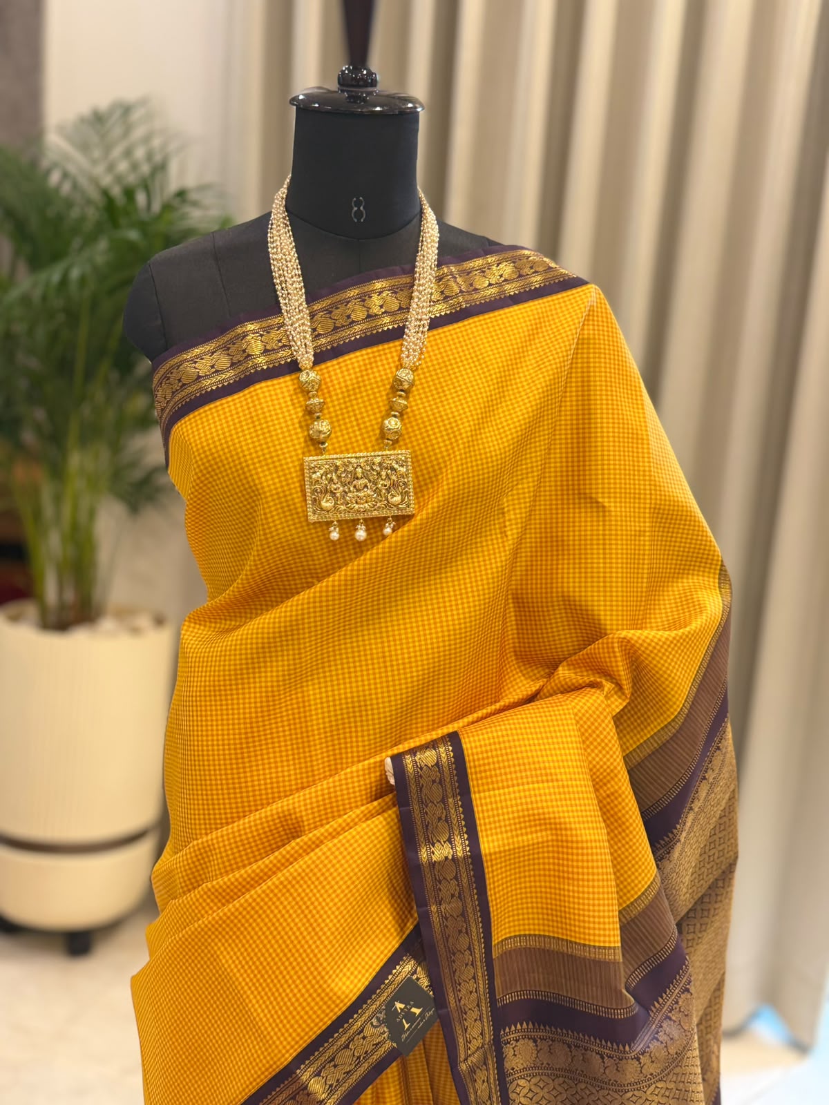 Golden Checks Kanjivaram Saree