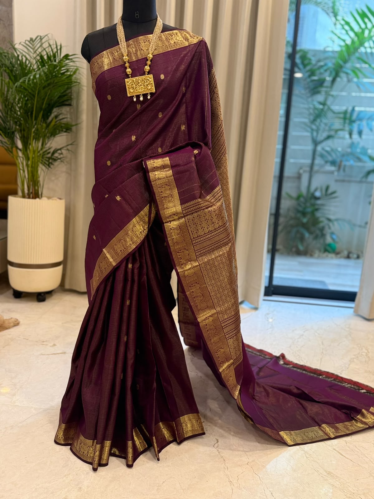 Wine Purple Vairaoosi Kanjivaram Saree