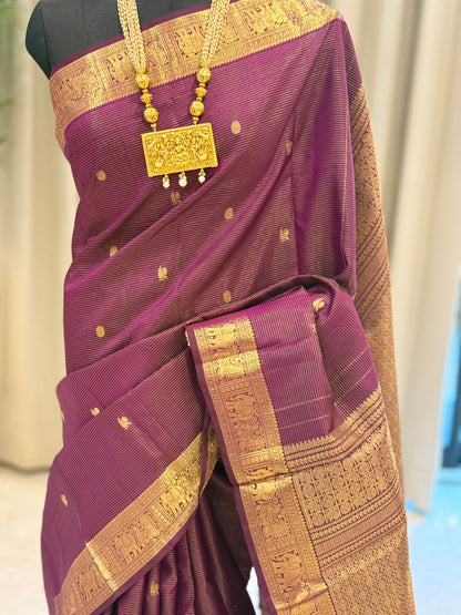 Wine Purple Vairaoosi Kanjivaram Saree