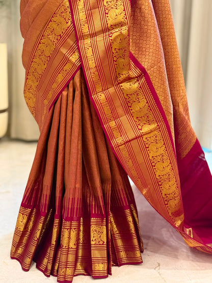 Copper Gold & Magenta Kanjivaram Saree
