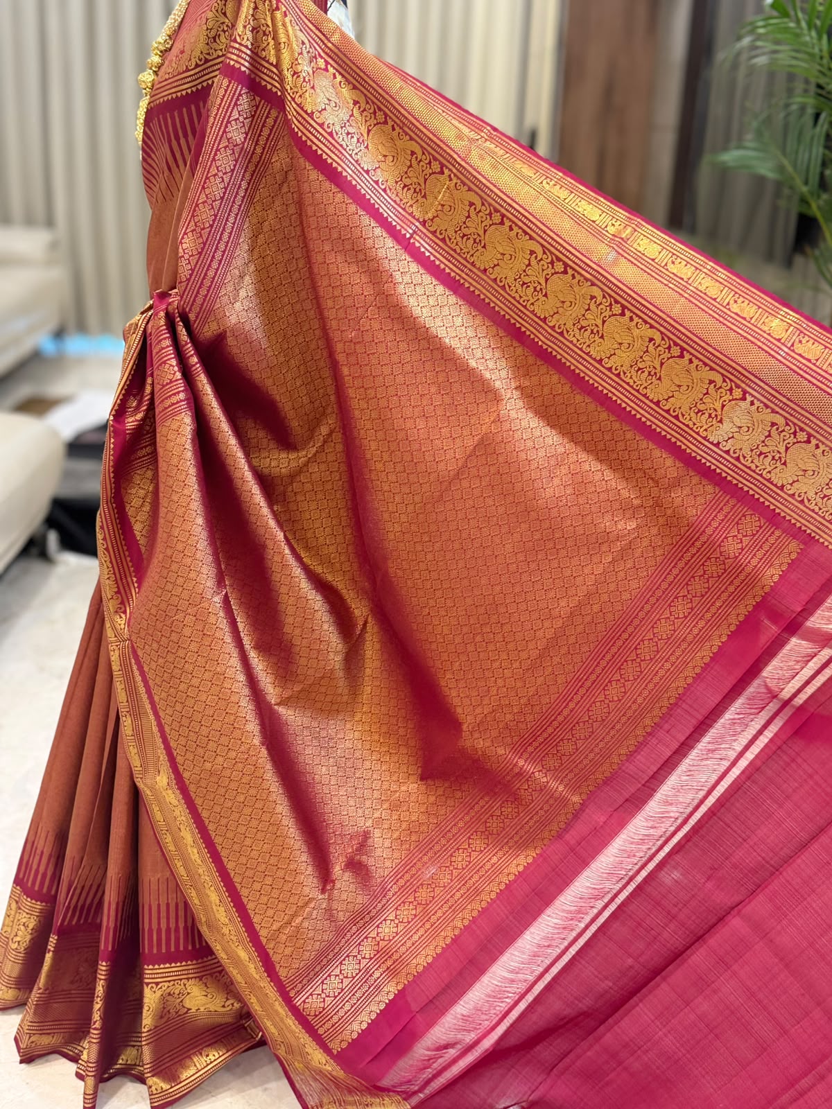 Copper Gold & Magenta Kanjivaram Saree