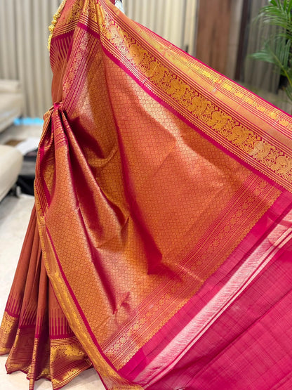Copper Gold & Magenta Kanjivaram Saree