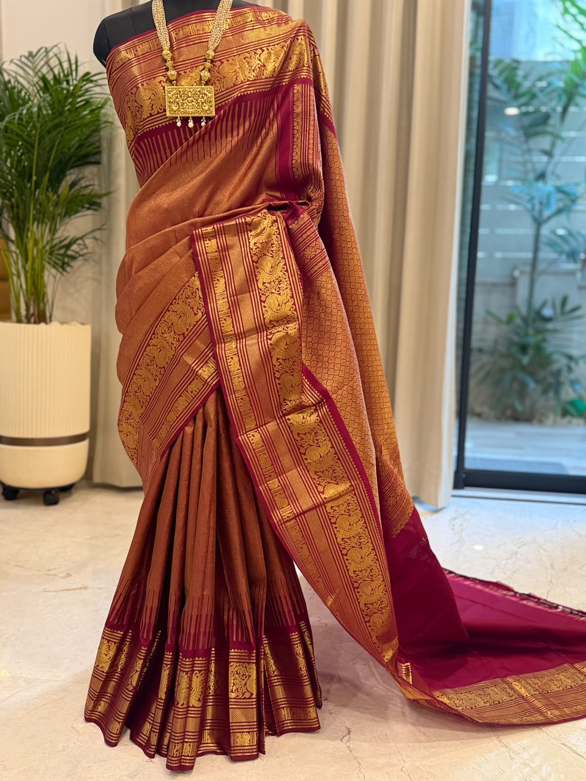 Copper Gold & Magenta Kanjivaram Saree