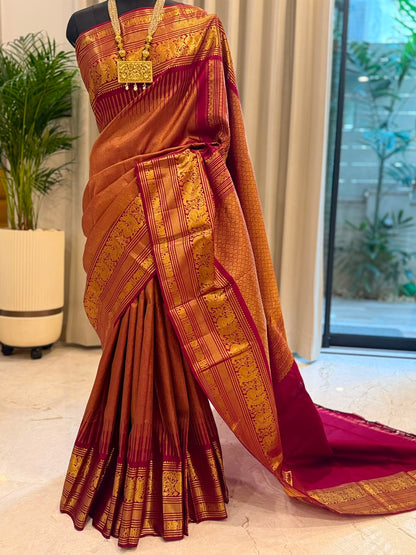 Copper Gold & Magenta Kanjivaram Saree
