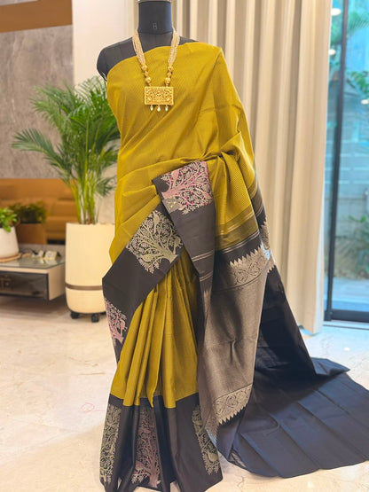 Chartreuse Gold & Black Kanjivaram Saree